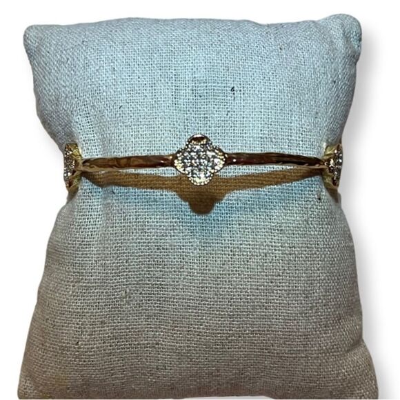 NEW Designer Inspired Clover Alhambra Rhinestone Gold Bangle Bracelet - Picture 1 of 3